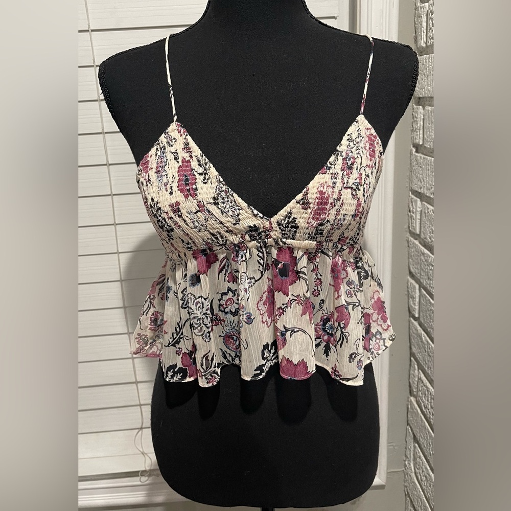 ZARA‎ PRINTED TOP WITH METALLIC THREAD